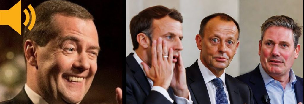 Medvedev vybuchol od smiechu po návrhu z USA. Macron, Merz a Starmer majú hlavu v smútku